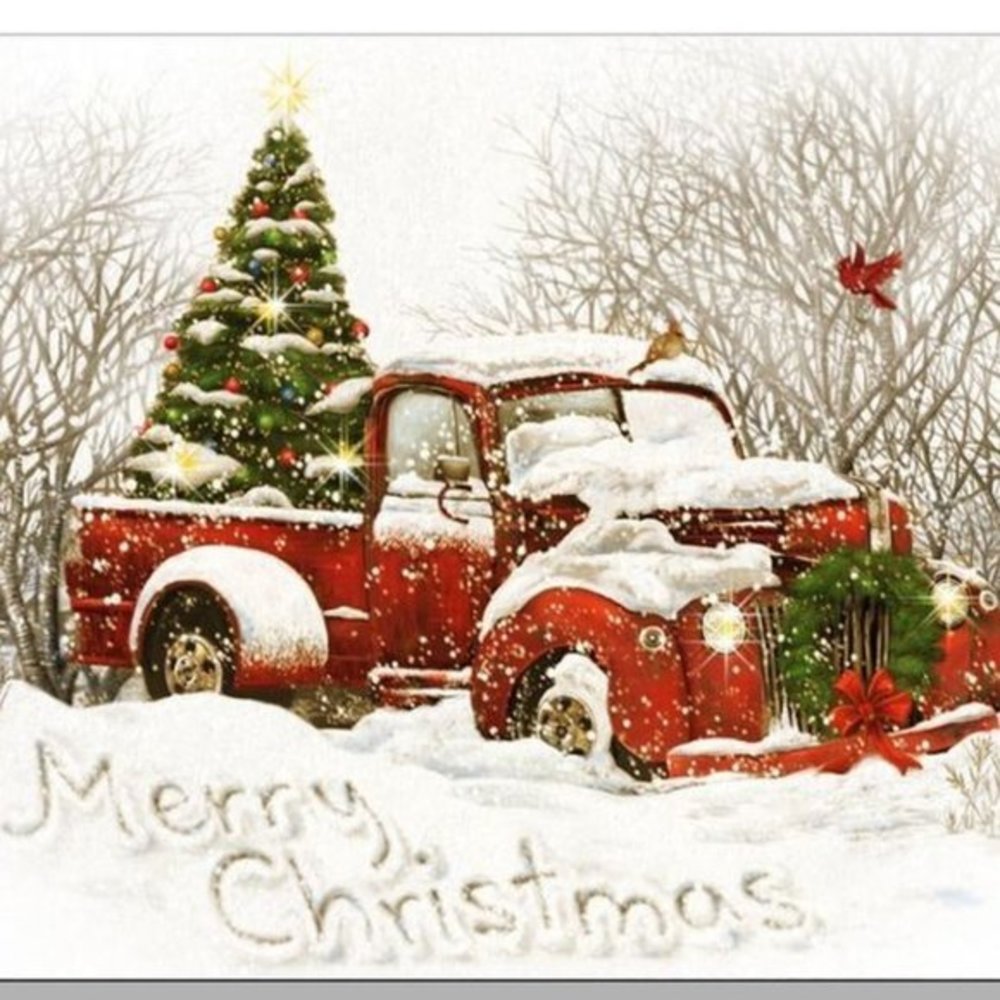 Pillow Cover-NEW-Christmas Country Winter Red  Truck- 18x18"- Canvas Has…